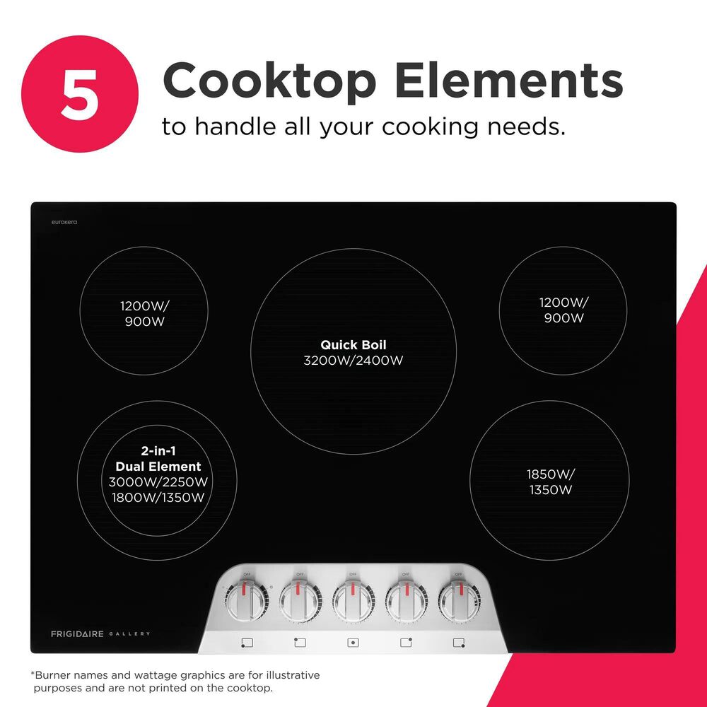 Frigidaire Gallery 30" Electric Cooktop with 5 Element in Stainless Steel and Black, , large