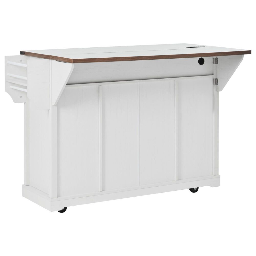 HOMLUX 58" Kitchen Island with Drop Leaf in White and Brown, , large