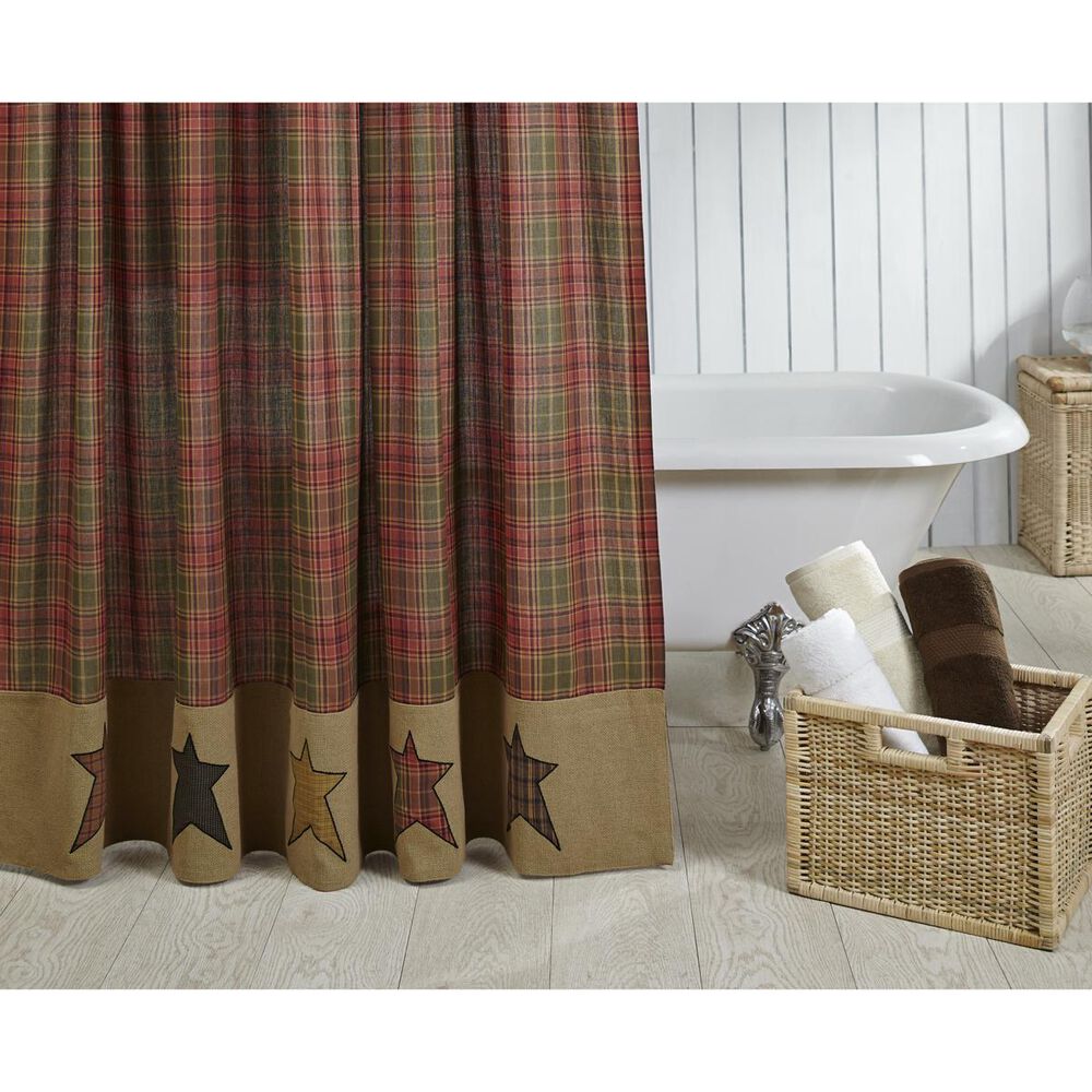 VHC Stratton 72" x 72" Shower Curtain in Red, Green and Tan, , large