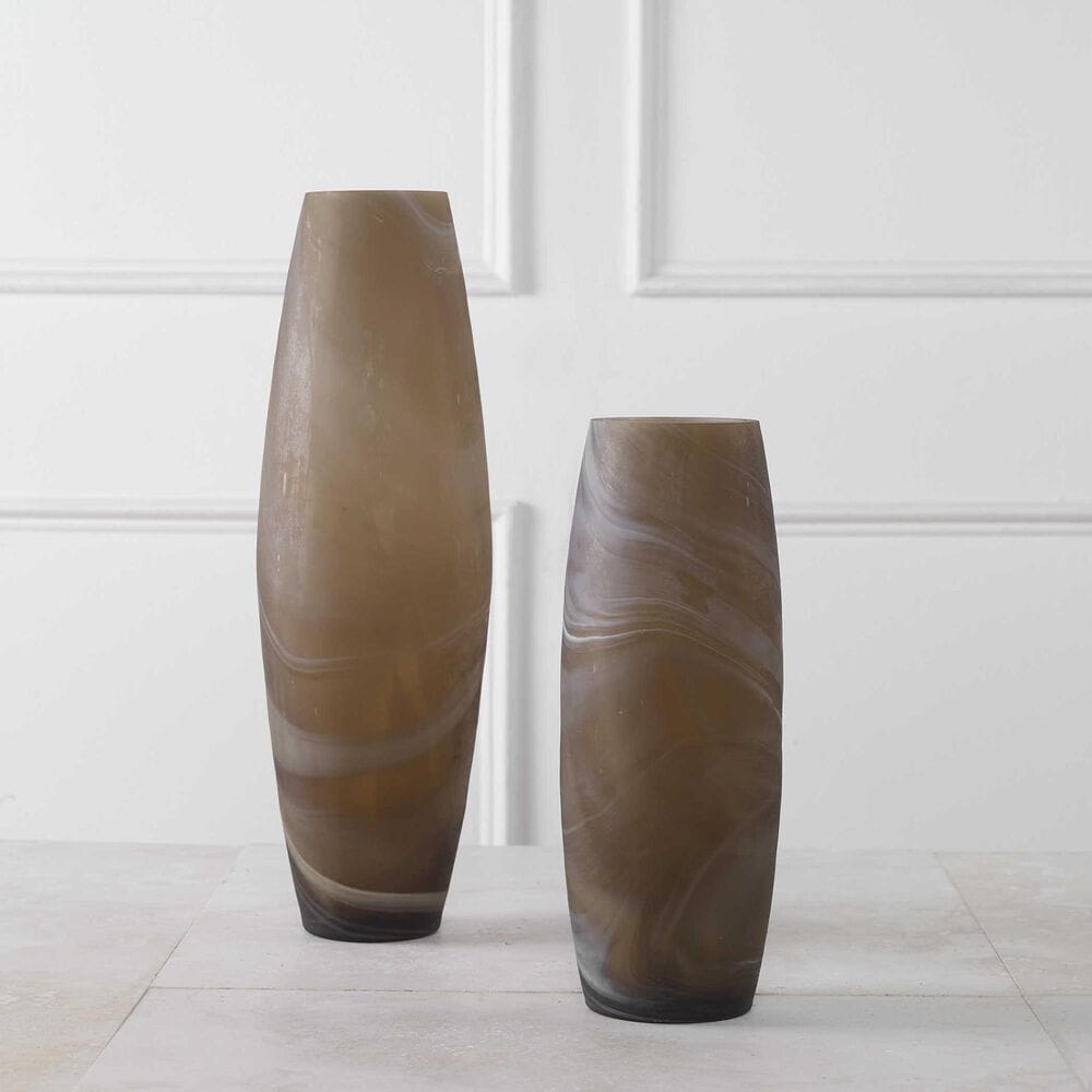 Uttermost Delicate Swirl Vase in Warm Brown and Ivory &#40;Set of 2&#41;, , large