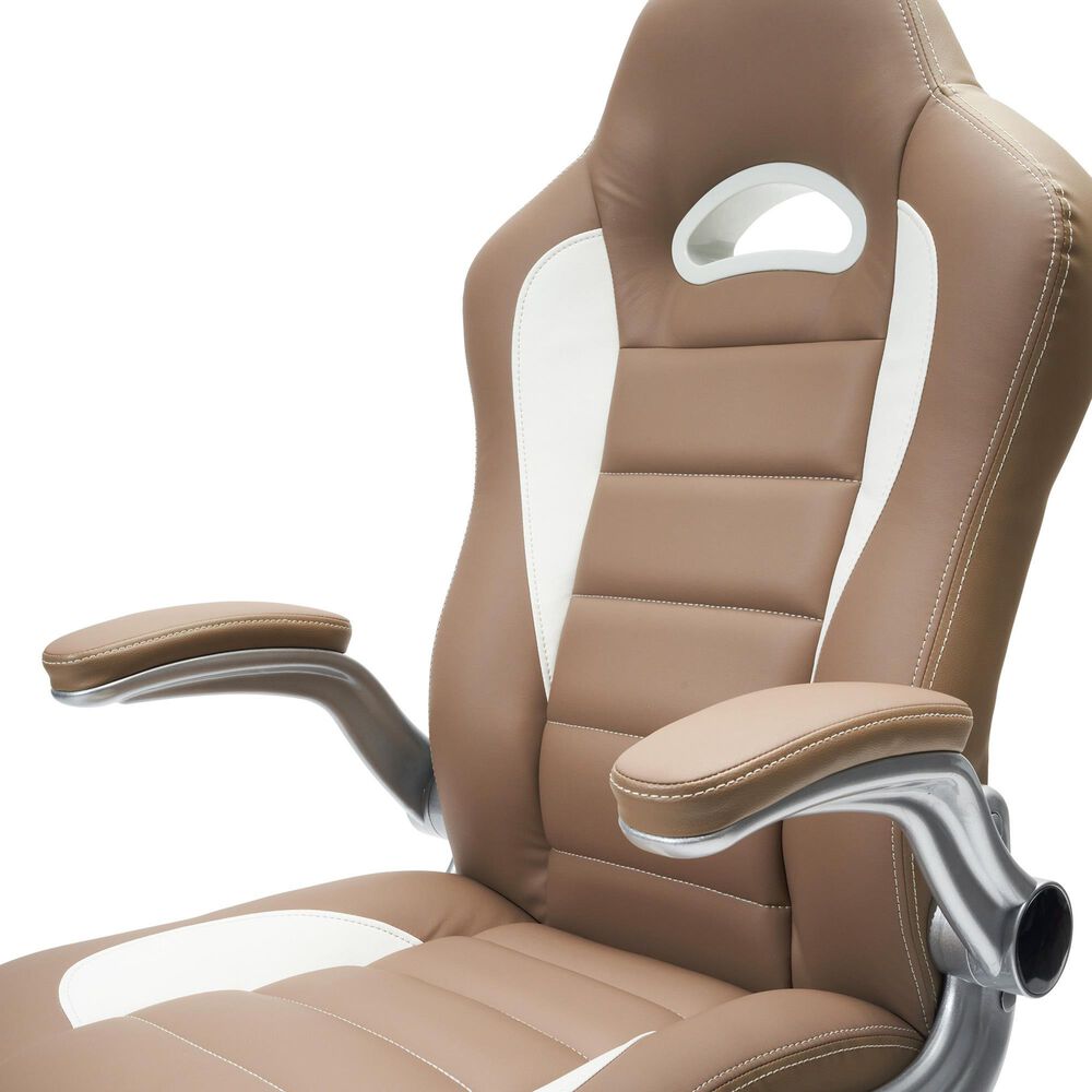 Rta Products Llc High Back Executive Sport Race Office Chair with Flip-Up Arms in Camel, , large
