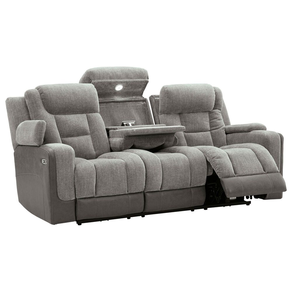 Ashley Mixed Motion Power Reclining Sofa in Shadow, , large