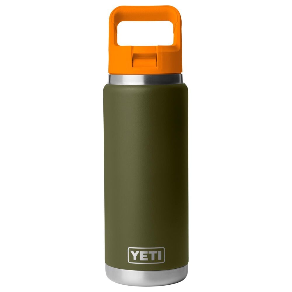 YETI Rambler 26 Oz Water Bottle with Color-Blocked Straw Cap in Olive and King Crab Orange, , large