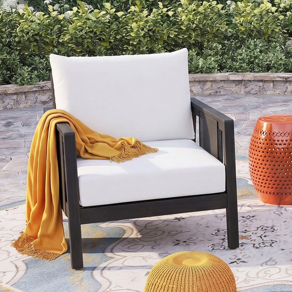 HOMLUX Outdoor Club Chair with Black Textilene Accents in White, , large