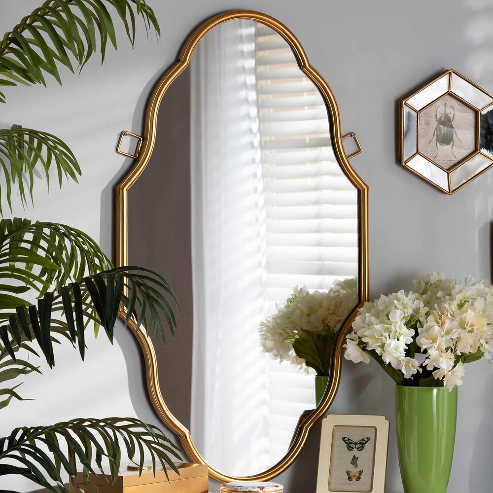 Baxton Studio Dennis Accent Wall Mirror in Gold, , large