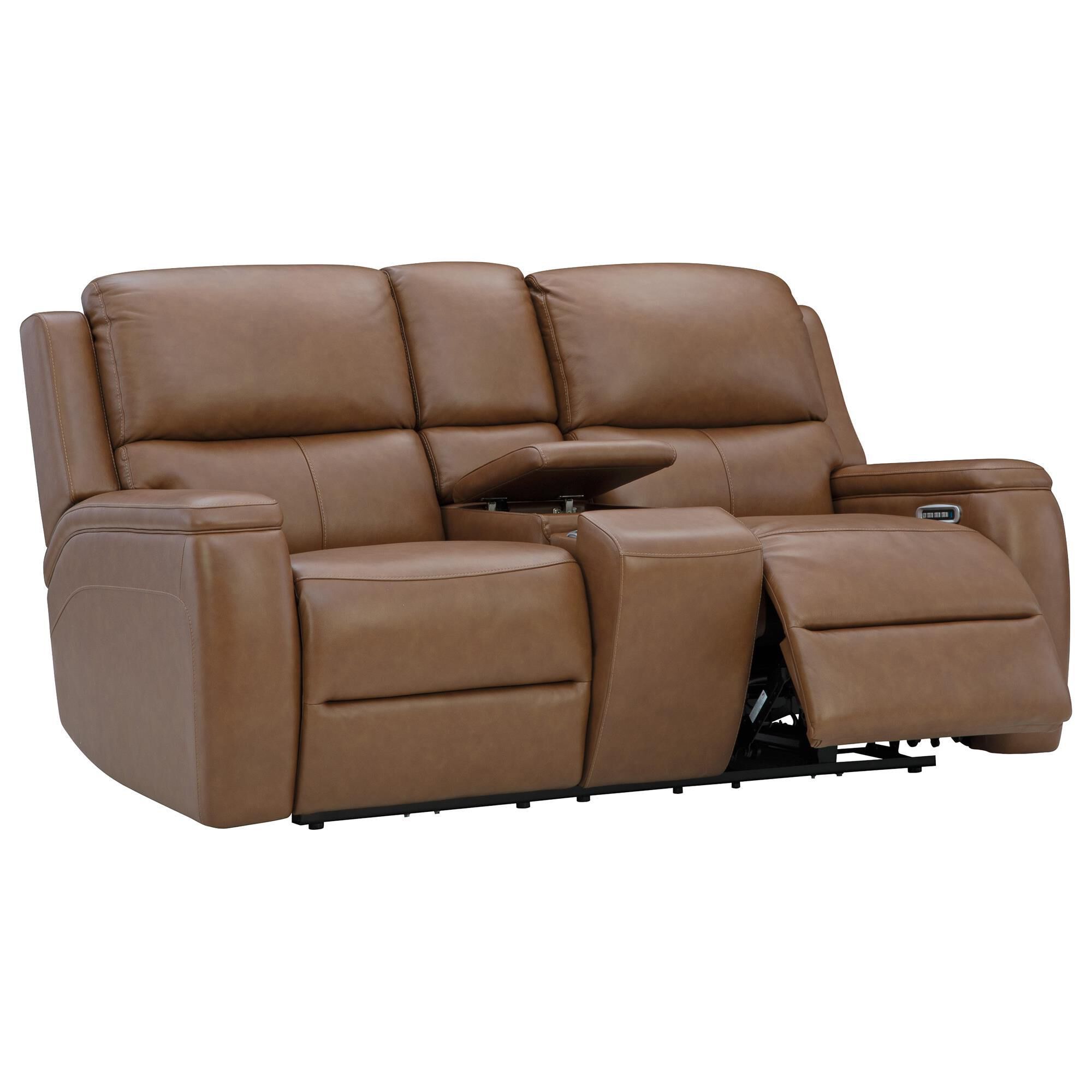 Ashley Syran Power Reclining Loveseat with Console in Caramel