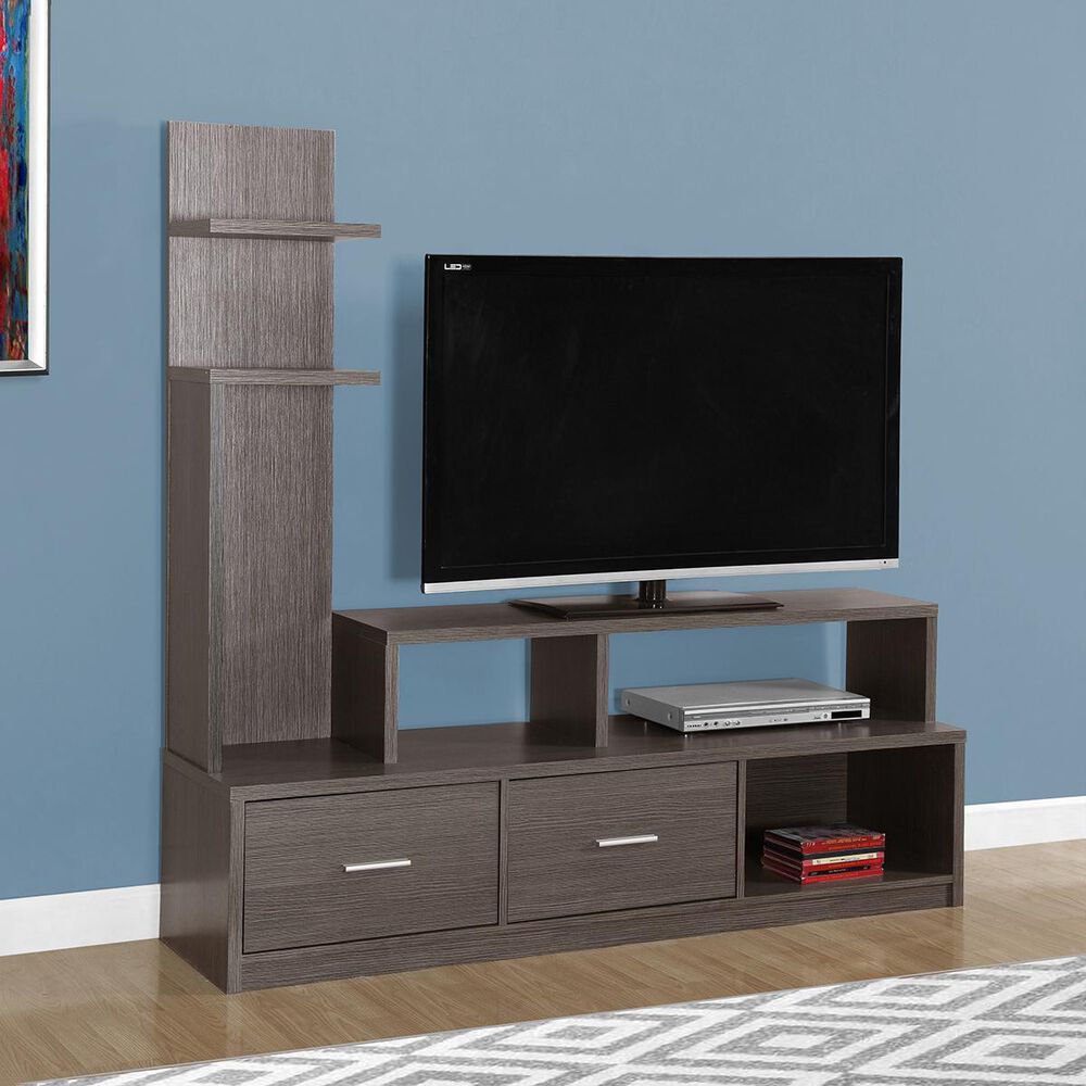 Monarch Specialties 60" TV Stand with Display Tower in Grey, , large