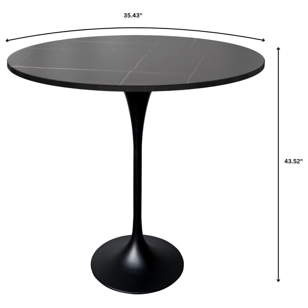 Leisuremod Verve 36&quot; Round Bar Height Dining Table with Sintered Stone Top in Black - Table Only, , large