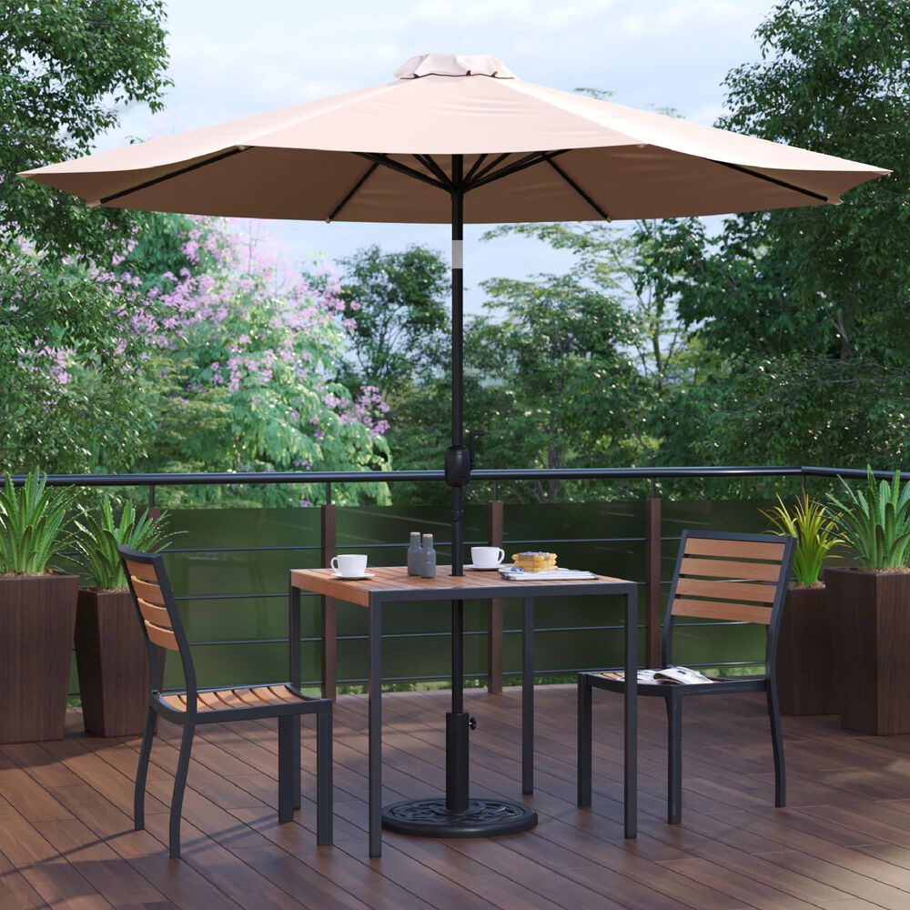 Flash Furniture Lark 5Piece Patio Dining Set with Tan Umbrella in