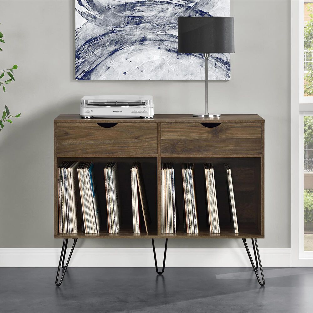 DHP Concord 40&quot; Turntable Stand with Drawers in Florence Walnut, , large