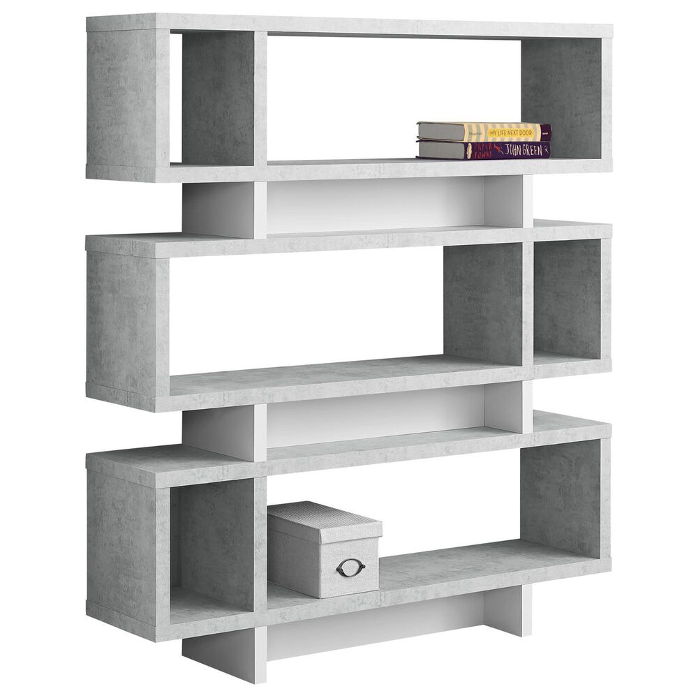 Monarch Specialties 55" Modern Bookcase in Grey Cement-Look and White, , large