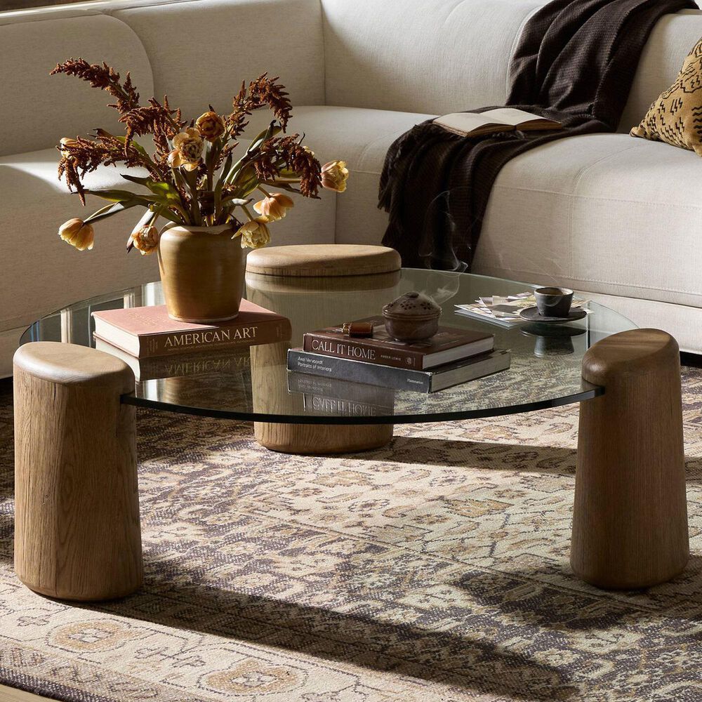 Four Hands Juno Coffee Table-Drifted Oak Veneer-Tempered Glass, , large
