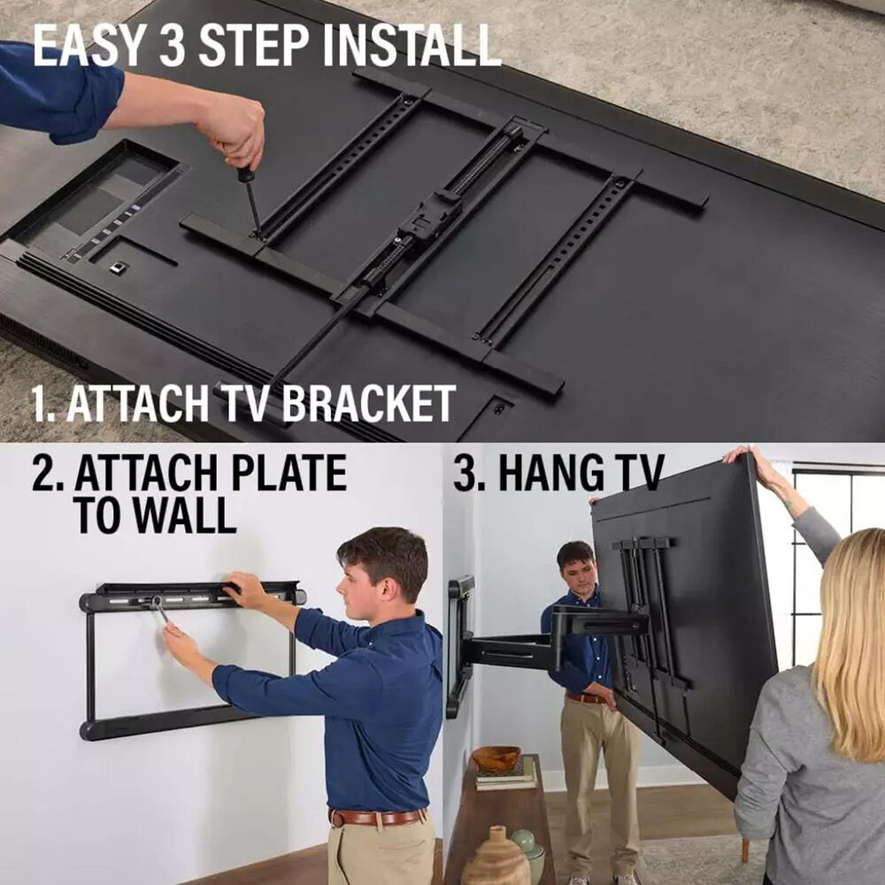Sanus Advanced Full-Motion 4D Mount for 42" - 90" TVs in Black with Silver 6' HDMI Cable and Black 7-Outlet Surge Protector Power Strip, , large