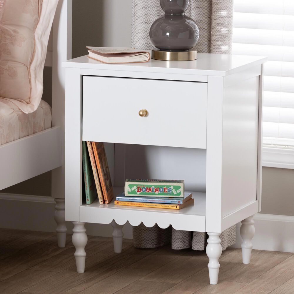 Baxton Studio Roni 1-Drawer Nightstand in White, , large