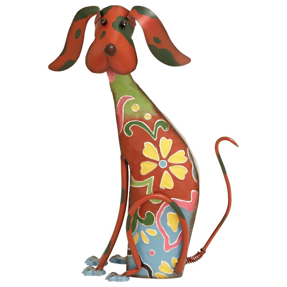 Maple and Jade Eclectic Dog Garden Sculpture in Red, Blue, Pink, Green and Yellow, , large