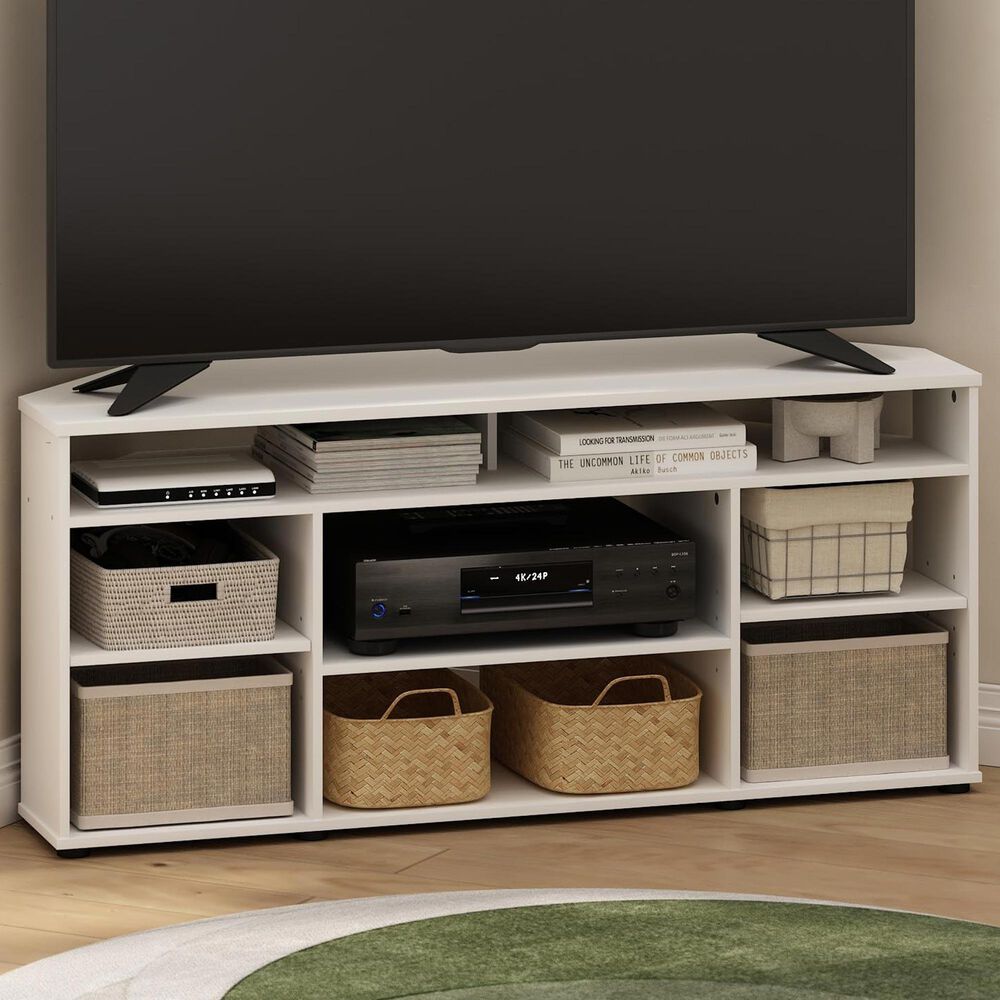 HOMLUX 47" Corner TV Stand in White, , large