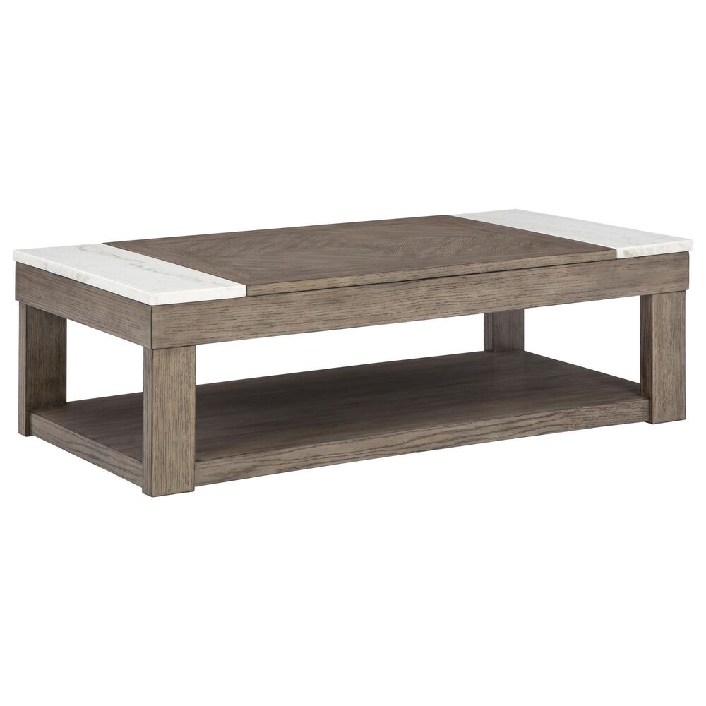 Ashley Loyaska Lift-Top Cocktail Table in Grayish Brown and White, , large