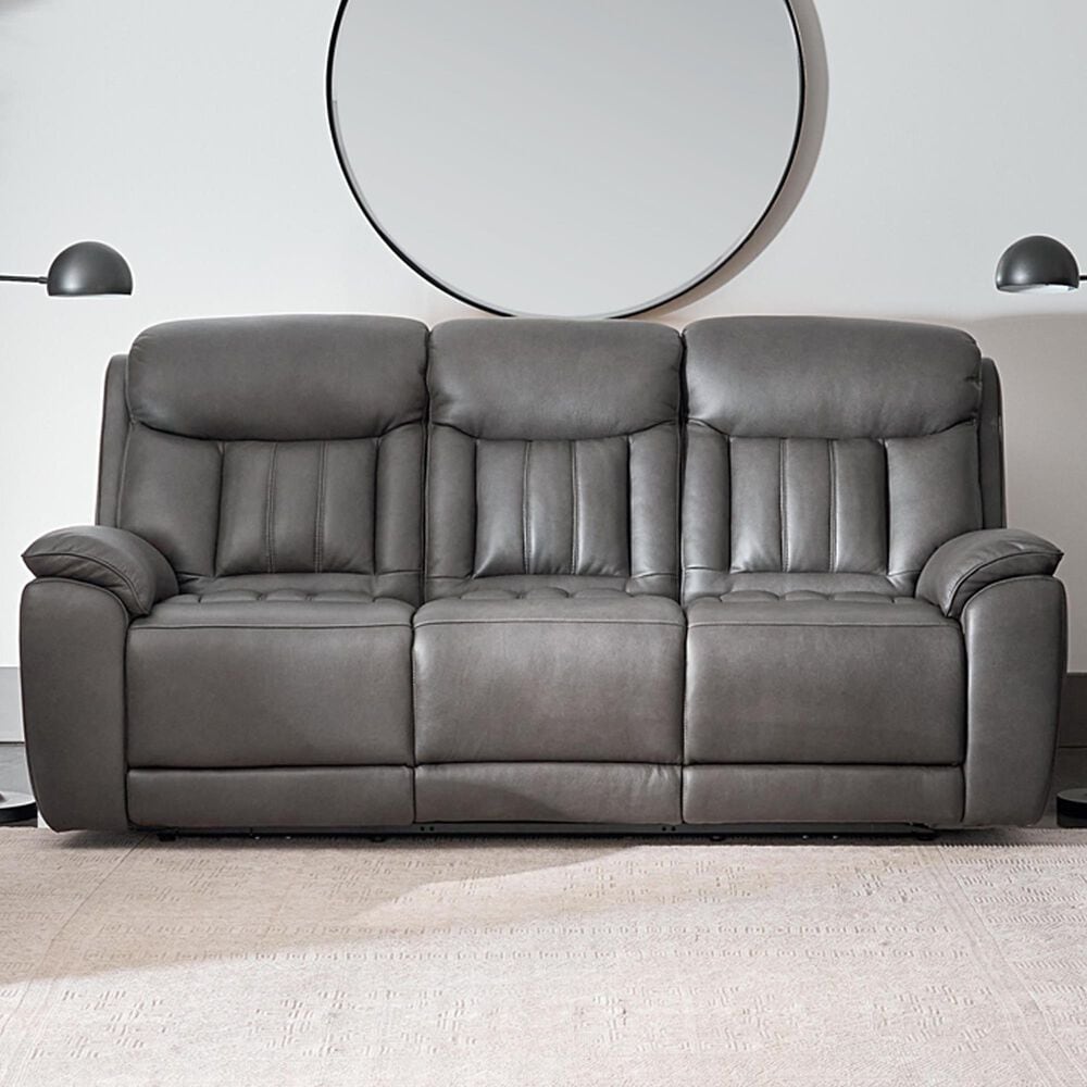 Bassett Benson Leather Power Reclining Sofa in Tuscan Gunmetal, , large