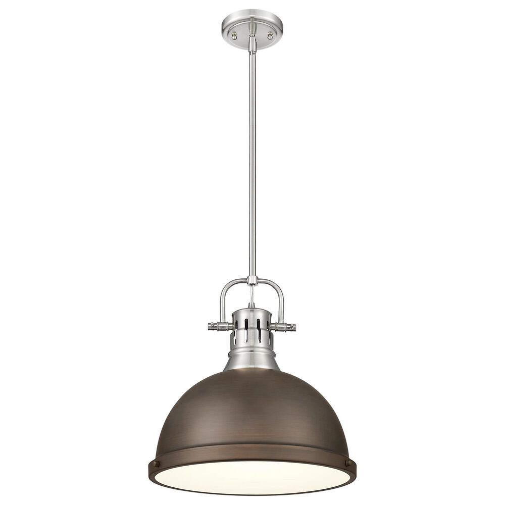 Golden Lighting Duncan 1-Light Pendant with Rod and Rubbed Bronze Shade in Pewter, , large