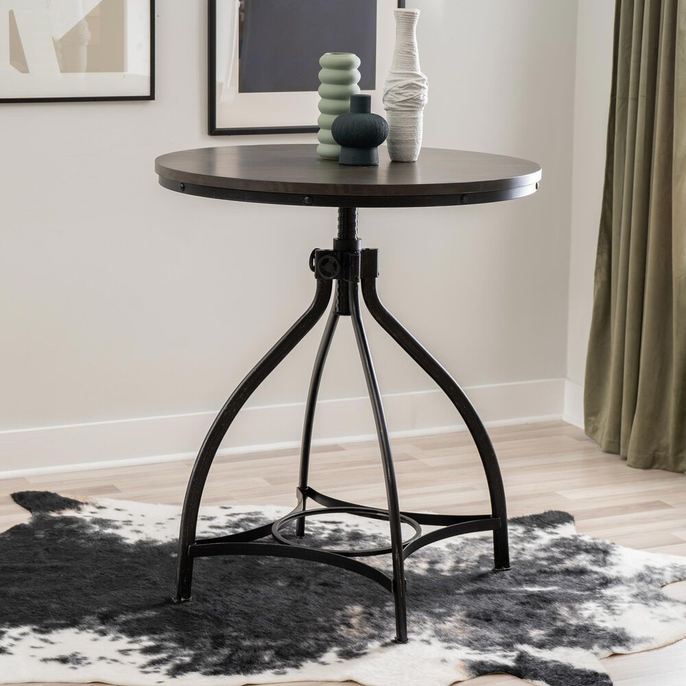 Linon Home Decor Hawkford Adjustable Round Bar Table in Grey and Gunmetal - Table Only, , large