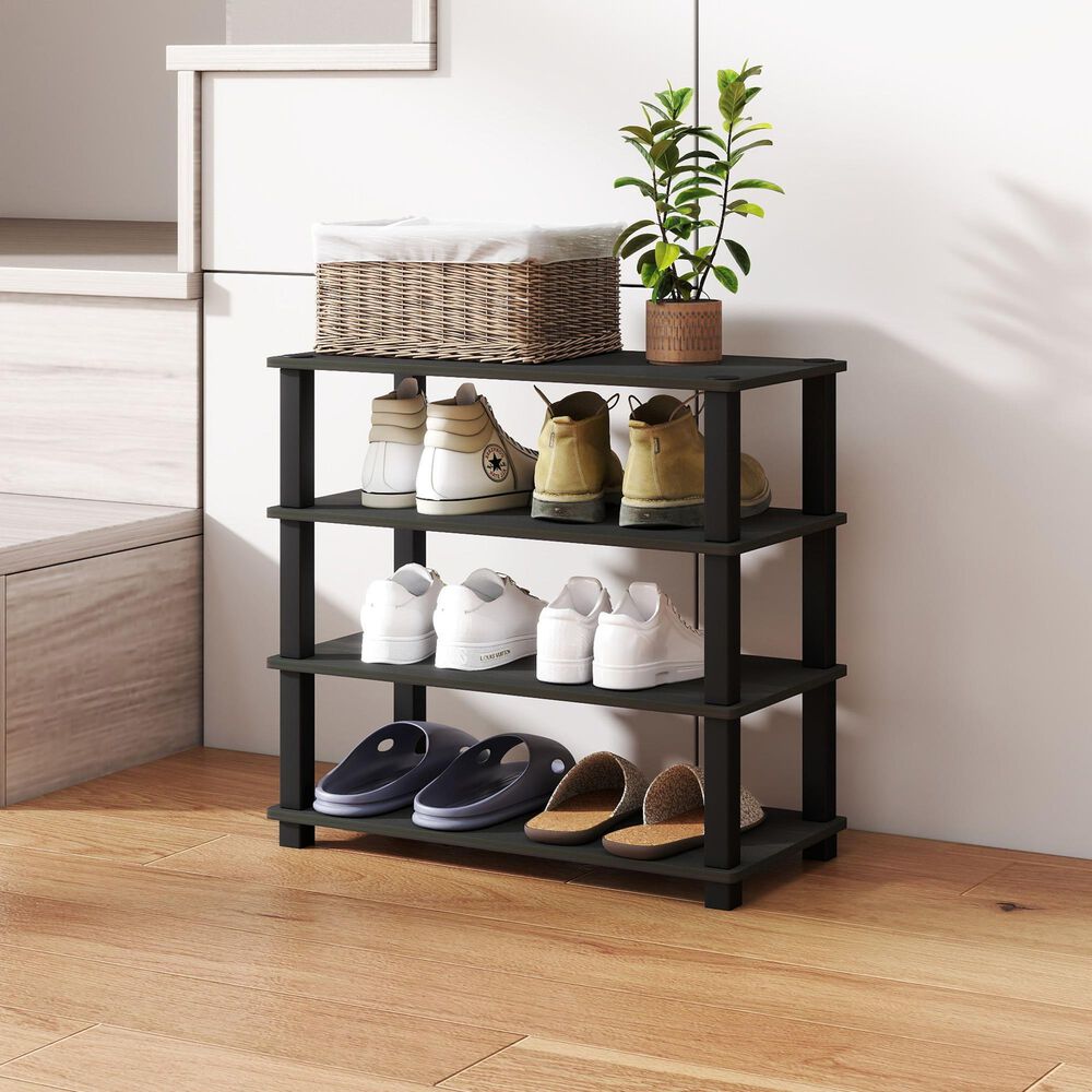HOMLUX 4-Tier Shoe Rack in Espresso and Black, , large
