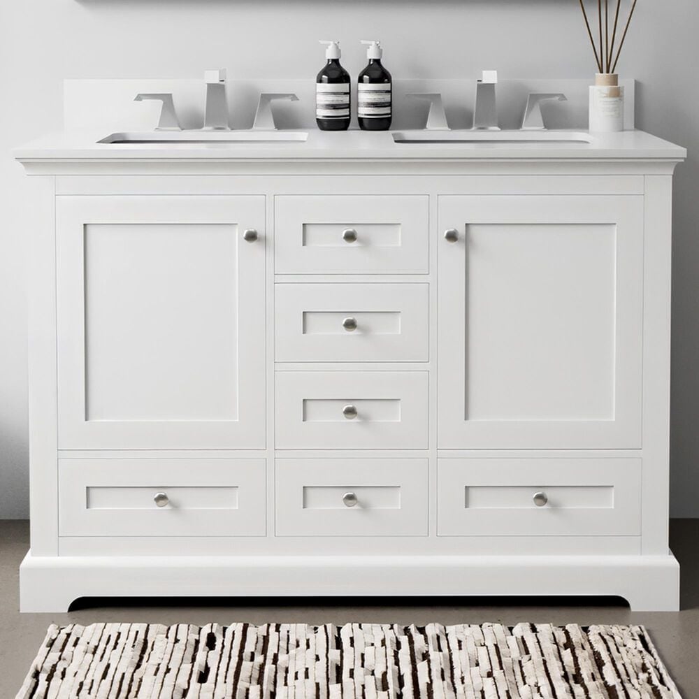 Lexora Home Dukes 48" Double Bathroom Vanity in White with 2 cm White Quartz Top and Rectangular Sinks, , large