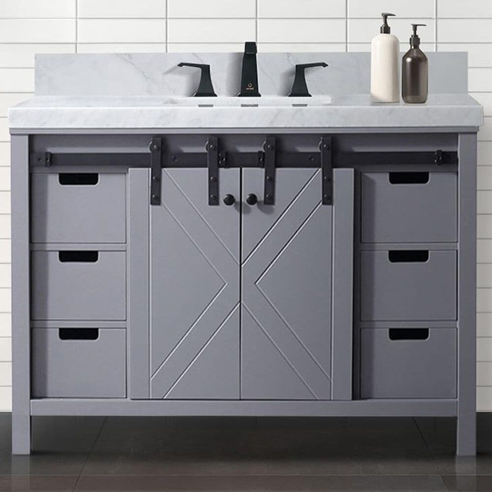 Lexora Home Marsyas 48&quot; Single Bathroom Vanity in Dark Grey with White Carrara Marble Top and Rectangular Sink, , large