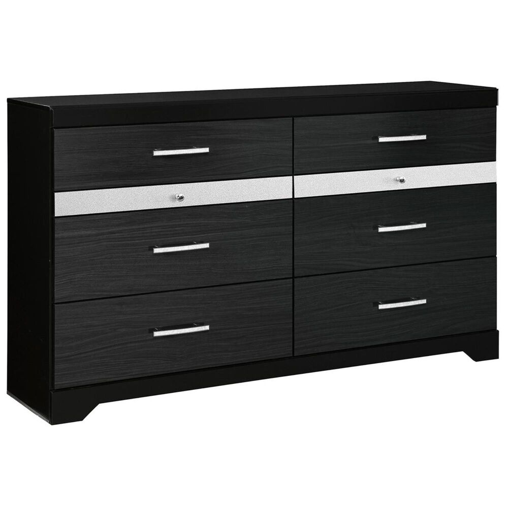 Signature Design by Ashley Starberry 6 Drawer Dresser in Black and Silvertone, , large