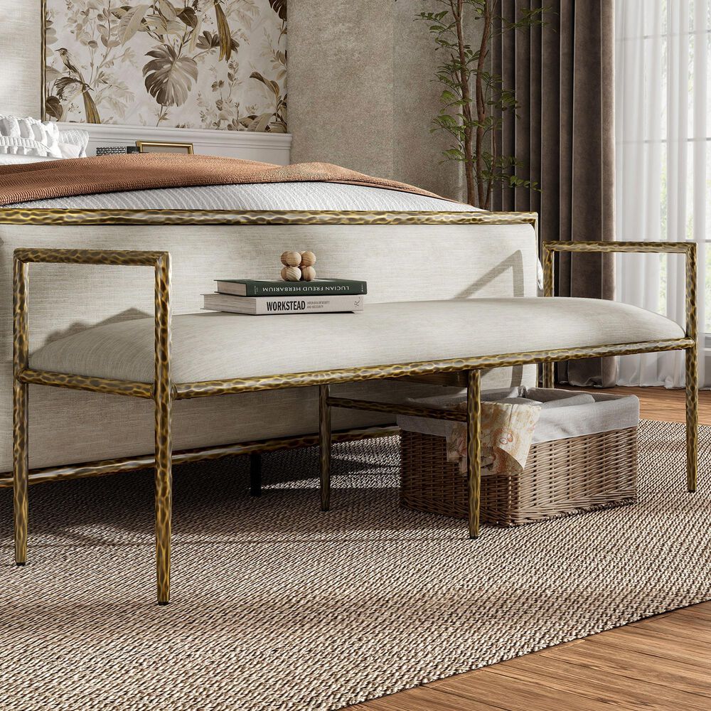 Furniture of America Lalia Metal Padded Upholstered Bench in Matte Gold, , large