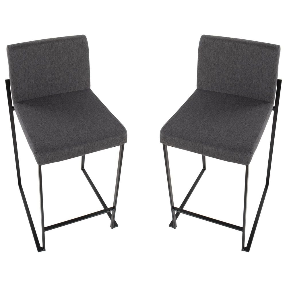 Lumisource Fuji High Back Counter Stool with Charcoal Fabric Cushion in Black &#40;Set of 2&#41;, , large