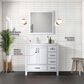 Lexora Home Jacques 36" Left Offset Single Bathroom Vanity in Dark Grey with 2 cm White Quartz Top, Rectangular Sink and 34" Mirror, , large