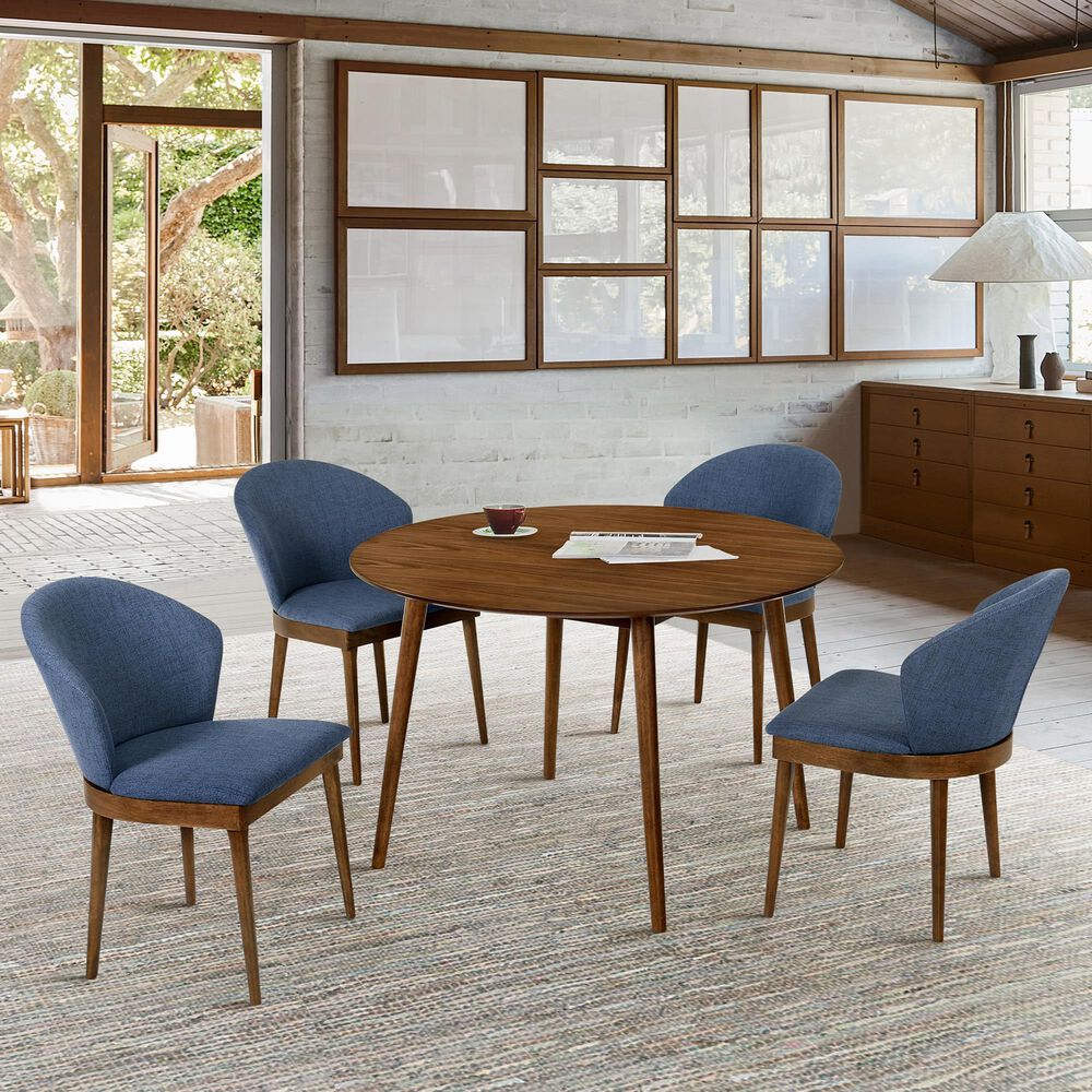 Blue River Arcadia and Juno 5-Piece 48&quot; Dining Set with Blue Cushion in Walnut, , large