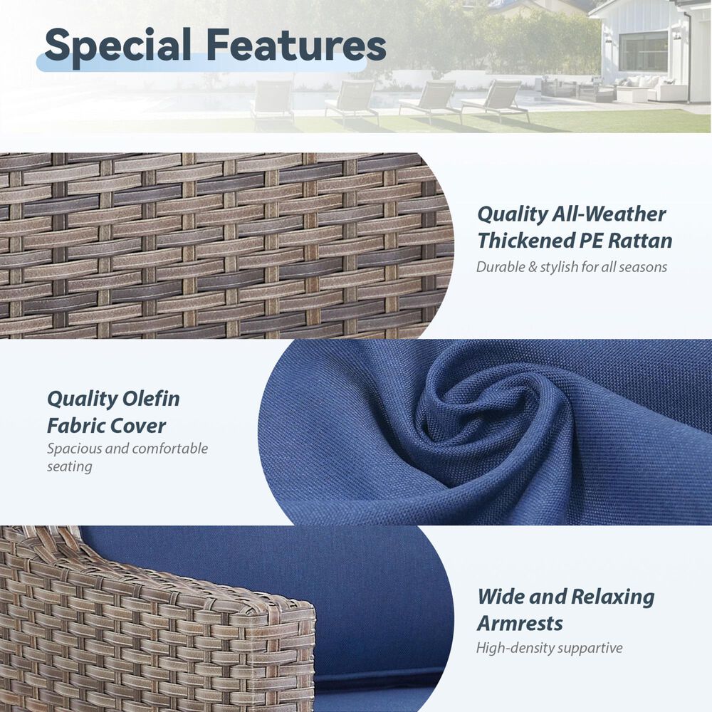 Hearth and Haven Outdoor Sofa with Cushions and Gray Wicker in Blue, , large