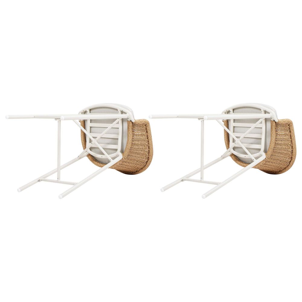 Hearth and Haven Santorini Outdoor Barstool with Wicker Backrest and Cushions in Beige (Set of 2), , large