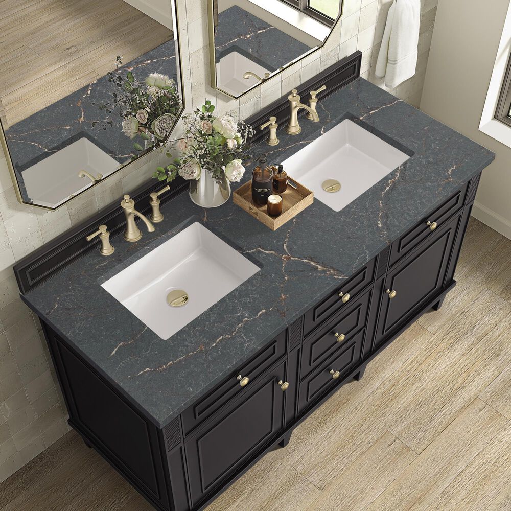 James Martin Vanities Lorelai 60&quot; Double Vanity in Black Onyx with 3 cm Parisien Bleu Quartz Top, , large