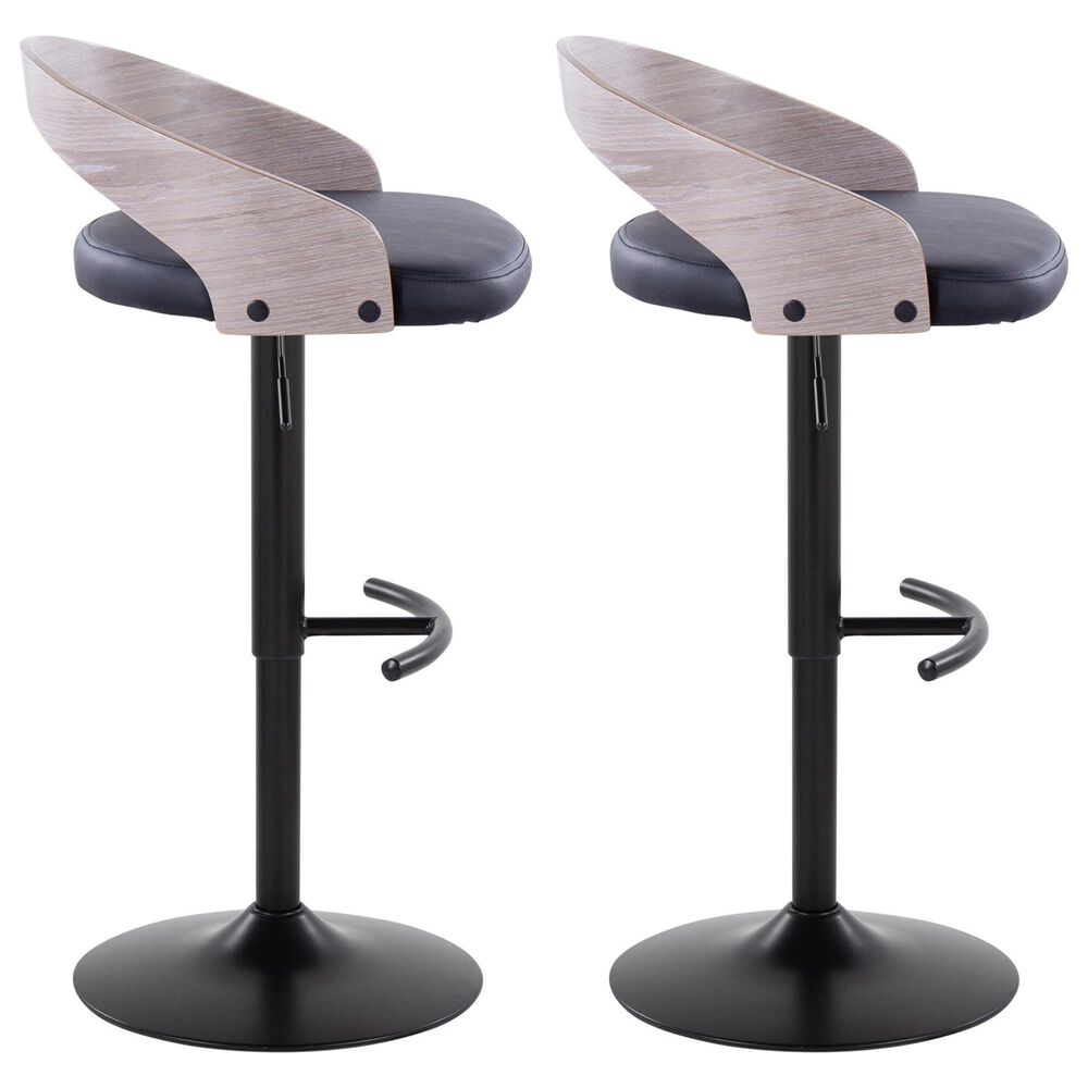LumiSource Grotto Swivel Barstool with Black Faux Leather Upholstery in Black and Light Grey (Set of 2), , large