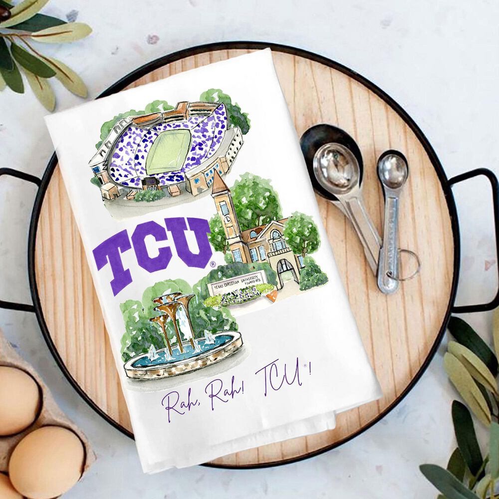 Valiant Gifts TCU Landmark Tea Towel in Purple, , large