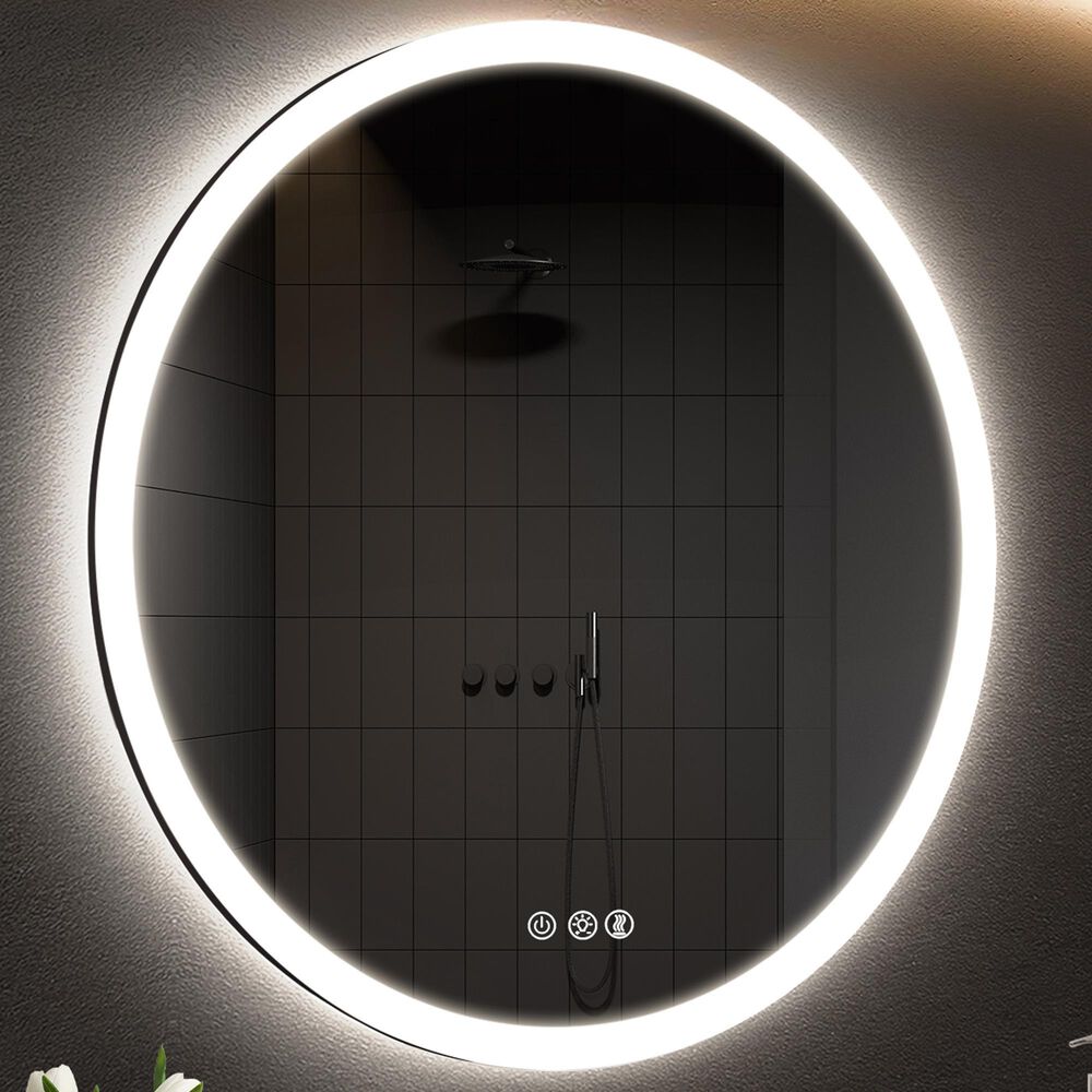 HOMLUX 28" Round LED Bathroom Vanity Mirror in Silver, , large