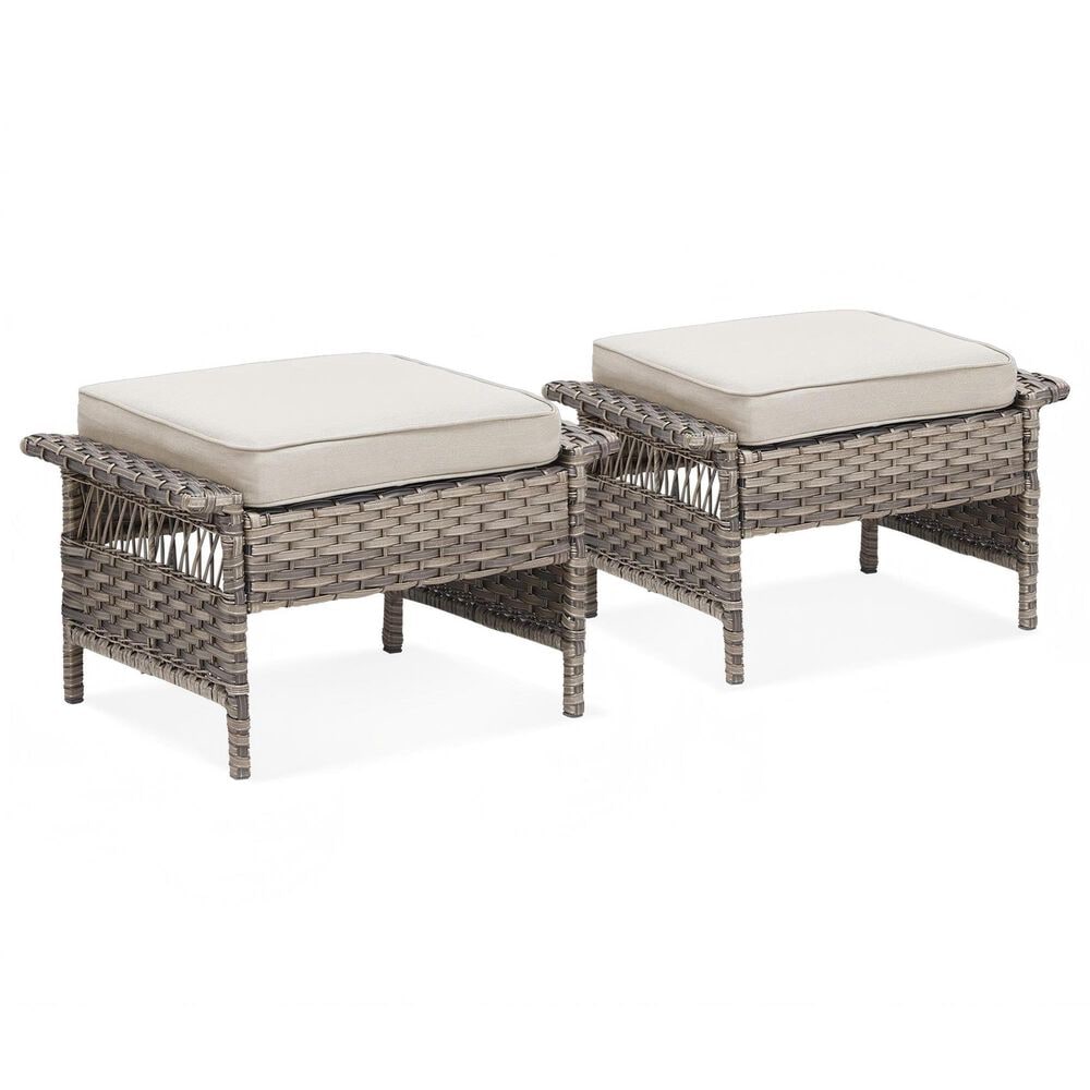 Sunwell Garden Ottoman with Beige Cushion and Widened Armrest in Gray (Set of 2), , large