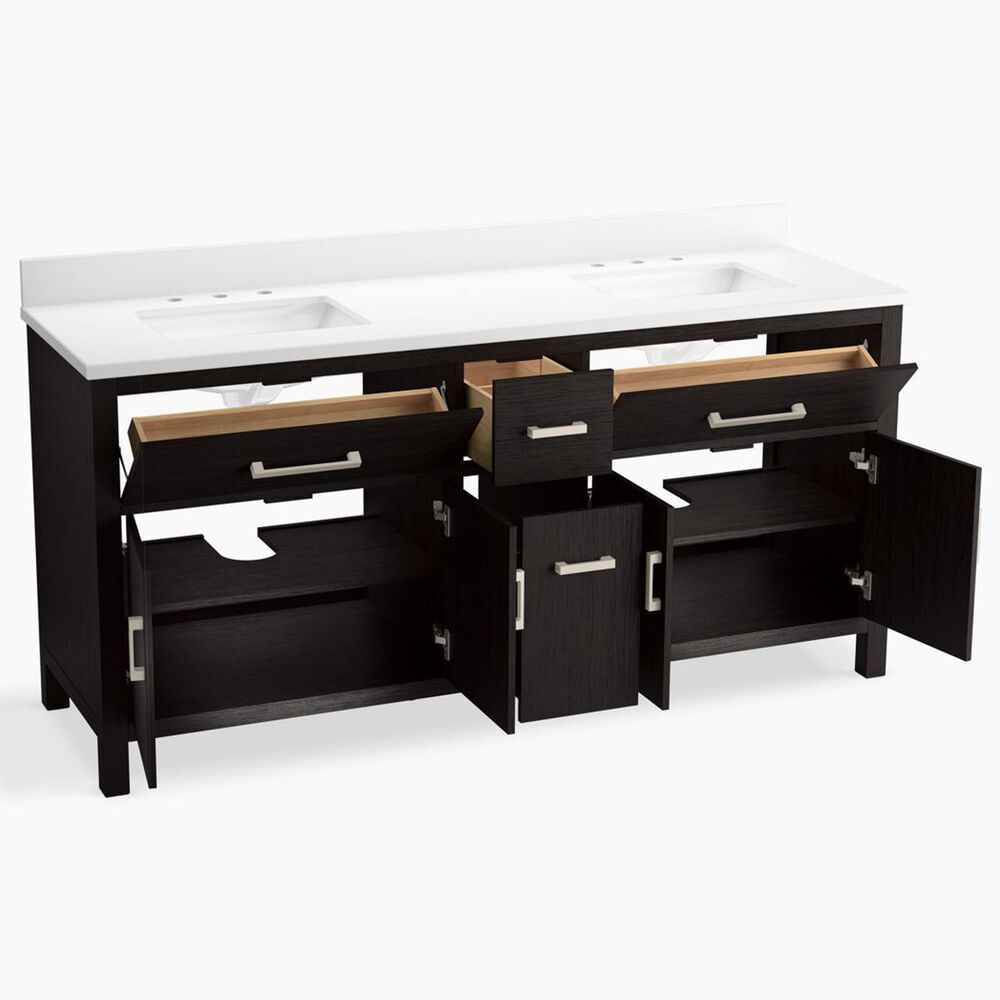 Kohler Kresla 72" Double Bathroom Vanity in Carbon Oak with 3 cm White Quartz Top and Rectangular Sinks, , large