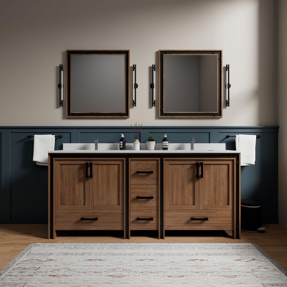 Lexora Home Ziva 80" Double Bathroom Vanity in Rustic Barnwood with 2 cm White Quartz Top and Rectangular Sinks, , large