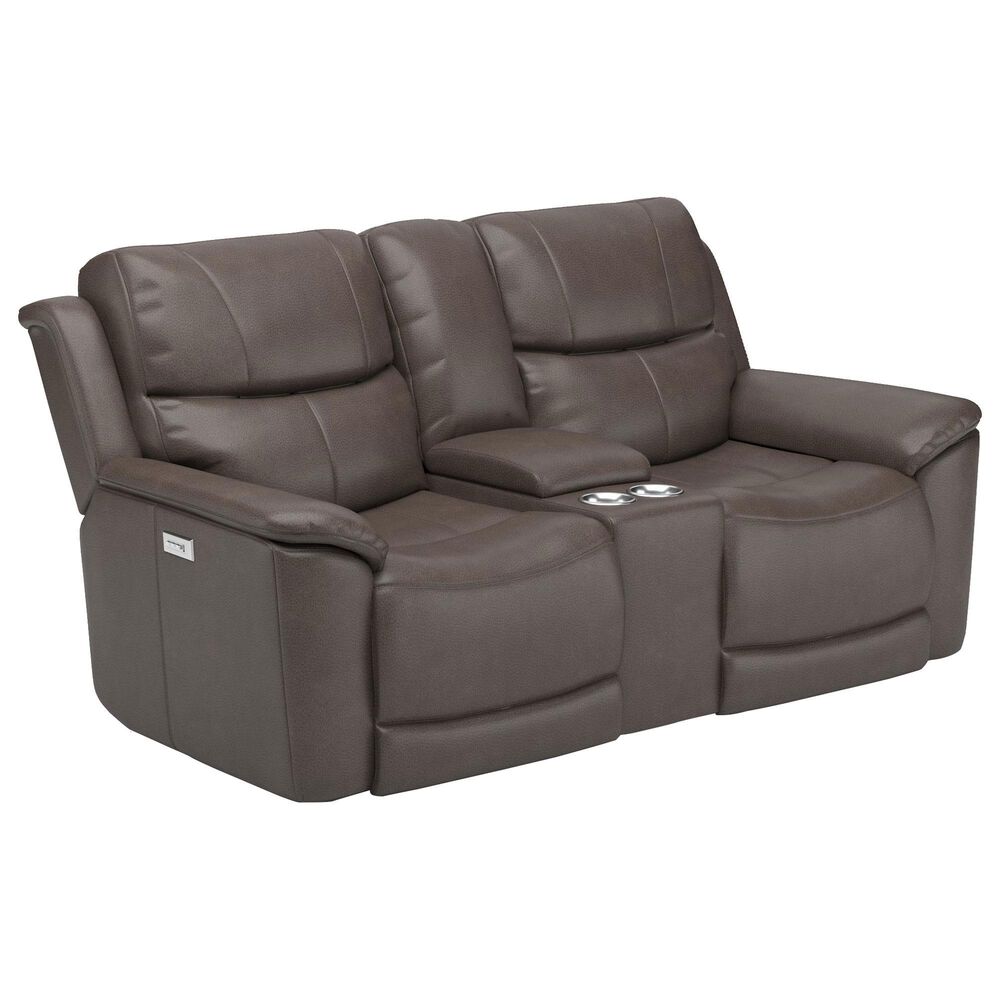 Flexsteel Cade Leather Power Reclining Loveseat with Console and Power Headrests and Lumbar in Ridge, , large