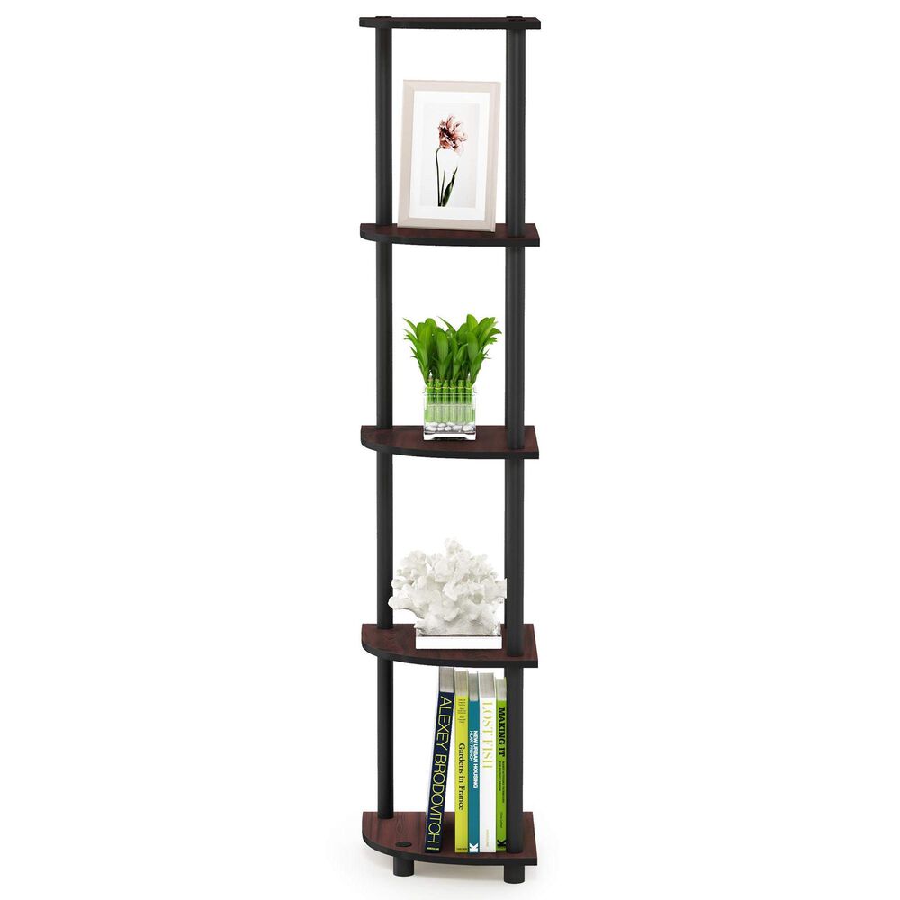 HOMLUX 5-Tier Modern Tall Corner Open Bookshelf in Dark Cherry and Black, , large