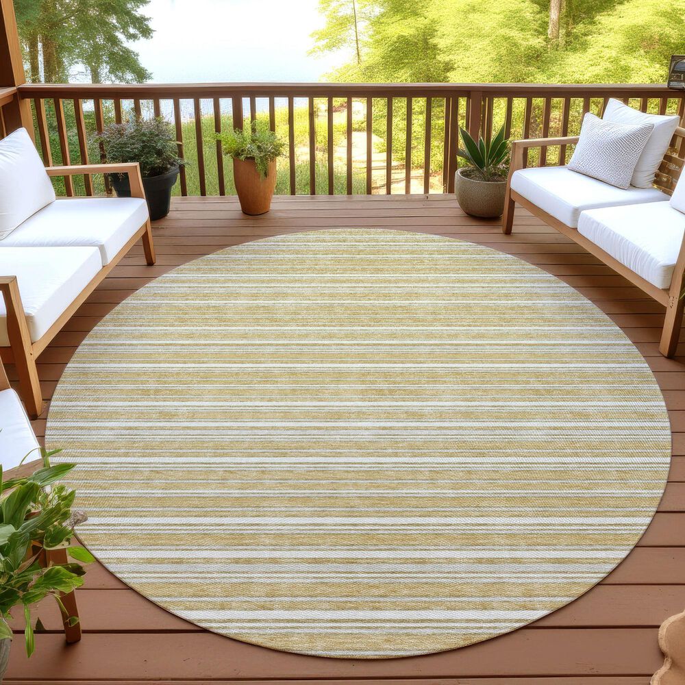 Dalyn Rug Company Soft Essentials Striped Gold 8' Round Indoor/Outdoor Area Rug, , large