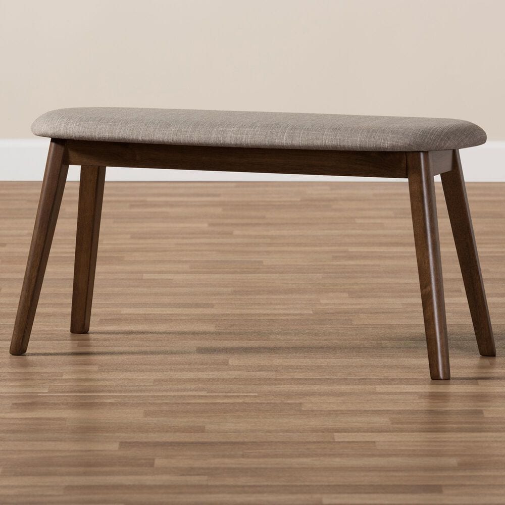 Baxton Studio Easton Bench with Light Grey Cushion in Walnut Brown, , large