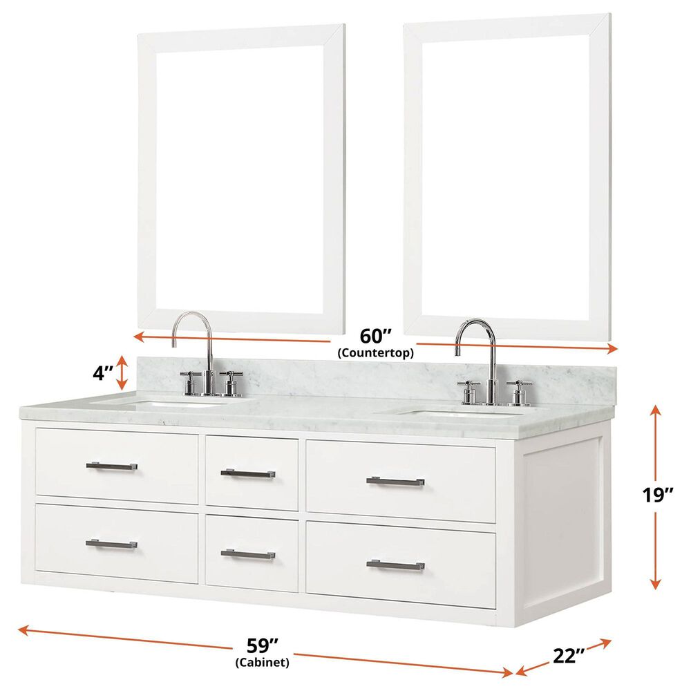 Lexora Home Castor 60&quot; Double Bathroom Vanity in Black with 2 cm White Carrara Marble Top and Rectangular Sinks, , large