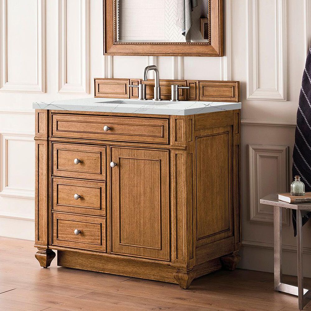 James Martin Vanities Bristol 36&quot; Single Bathroom Vanity in Saddle Brown with 3 cm Ethereal Noctis Quartz Top and Rectangular Sink, , large