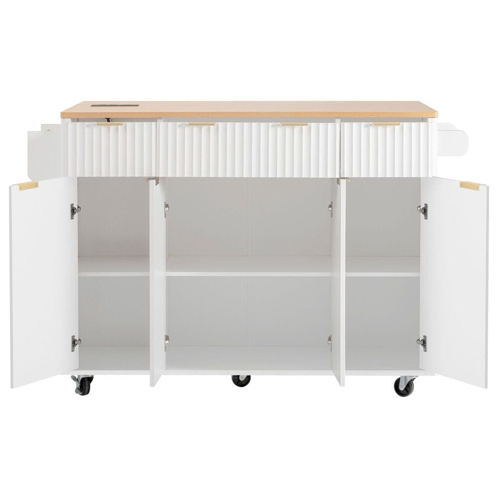 HOMLUX 56" Kitchen Island with Drop Leaf in White, , large