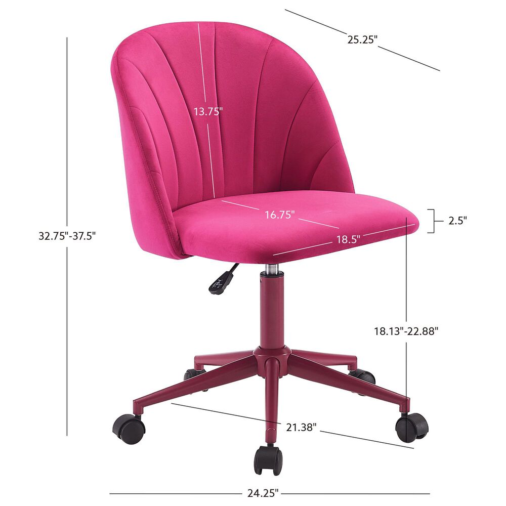 Linon Home Decor Adalynn Swivel Desk Chair with Hot Pink Cushion in Pink, , large