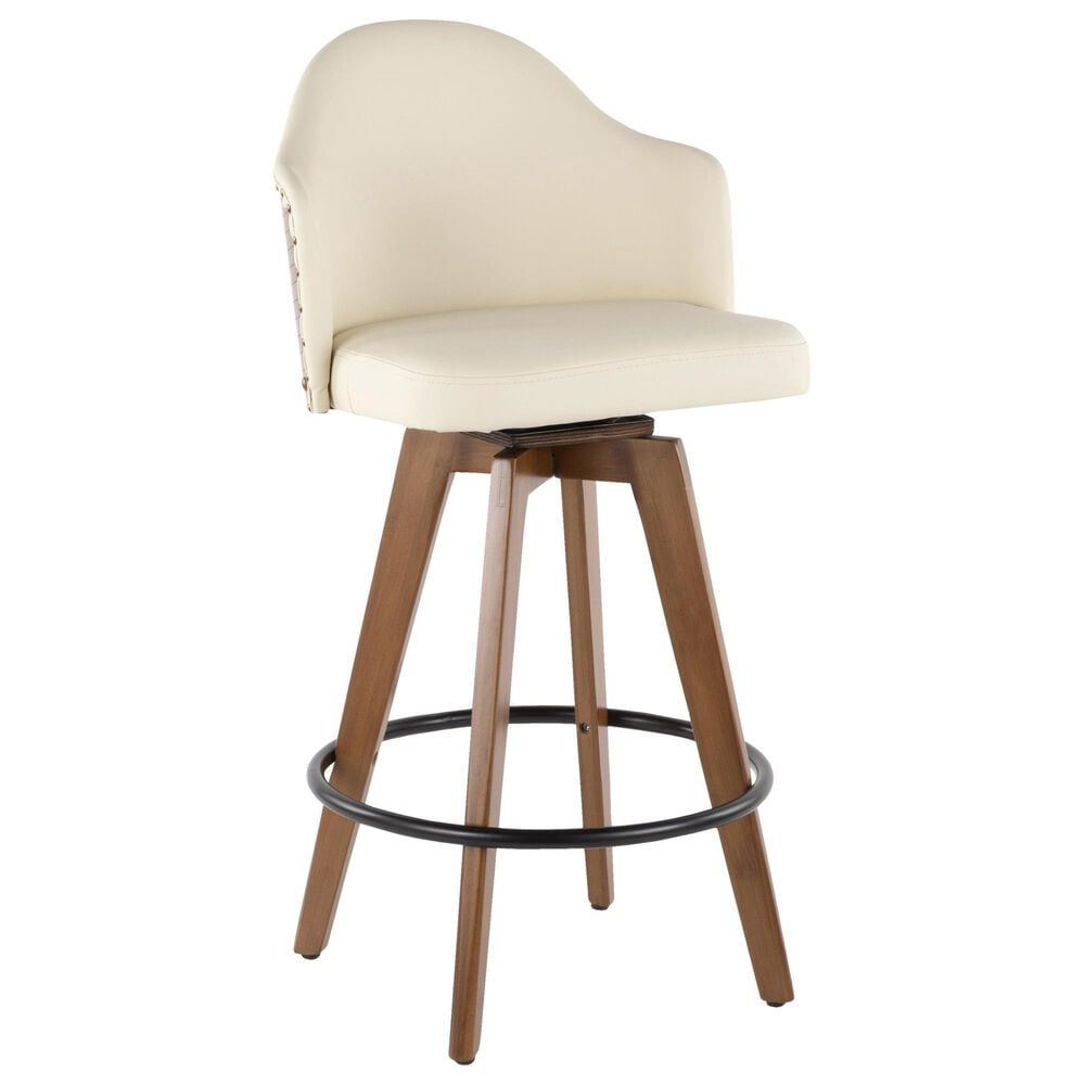 Lumisource Ahoy Swivel Counter Stool with Cream Cushion in Walnut and Black, , large